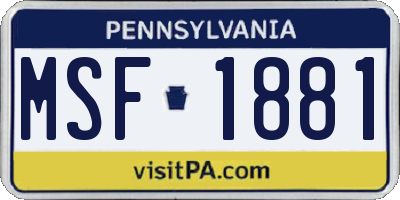 PA license plate MSF1881
