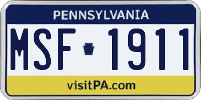 PA license plate MSF1911