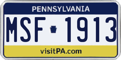 PA license plate MSF1913