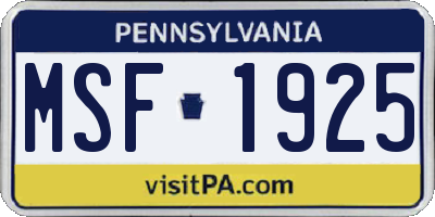 PA license plate MSF1925