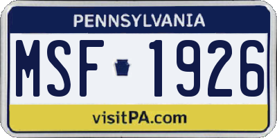 PA license plate MSF1926