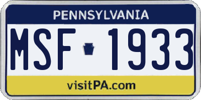 PA license plate MSF1933