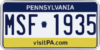 PA license plate MSF1935