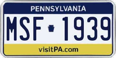 PA license plate MSF1939