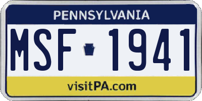 PA license plate MSF1941