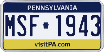 PA license plate MSF1943