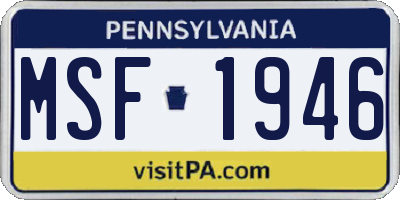 PA license plate MSF1946