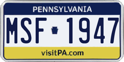 PA license plate MSF1947