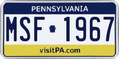 PA license plate MSF1967