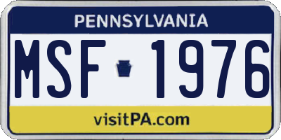 PA license plate MSF1976