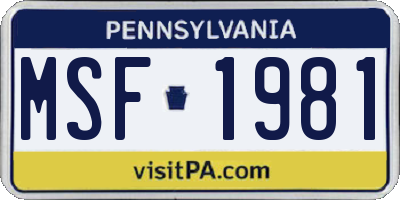 PA license plate MSF1981