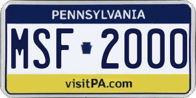 PA license plate MSF2000