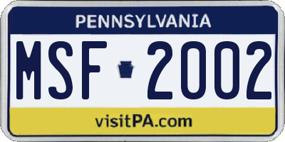 PA license plate MSF2002