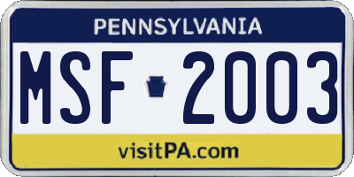 PA license plate MSF2003