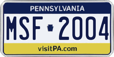PA license plate MSF2004