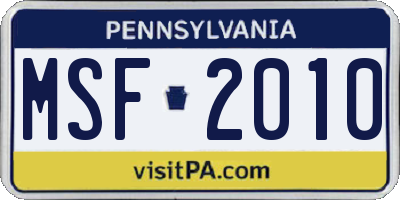 PA license plate MSF2010