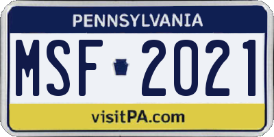 PA license plate MSF2021