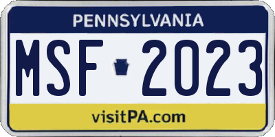PA license plate MSF2023