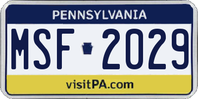 PA license plate MSF2029