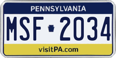 PA license plate MSF2034
