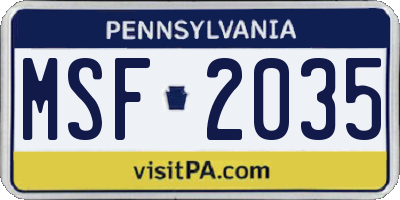 PA license plate MSF2035