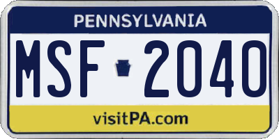 PA license plate MSF2040