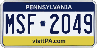 PA license plate MSF2049