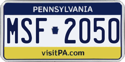PA license plate MSF2050