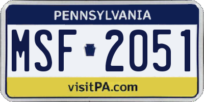 PA license plate MSF2051
