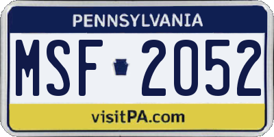PA license plate MSF2052