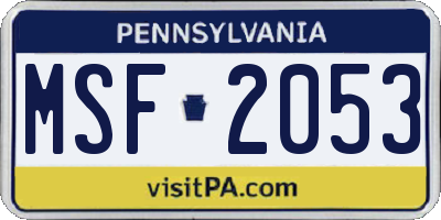 PA license plate MSF2053