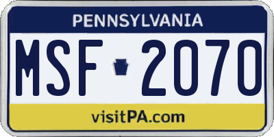PA license plate MSF2070