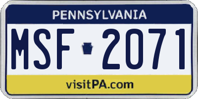 PA license plate MSF2071