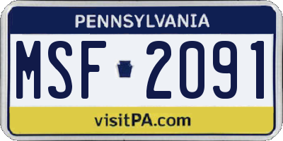 PA license plate MSF2091