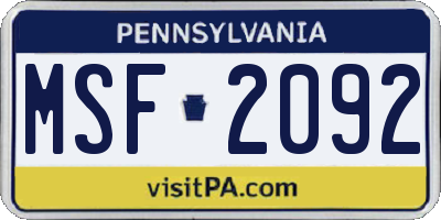 PA license plate MSF2092