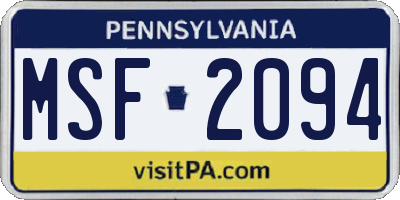 PA license plate MSF2094