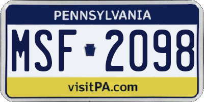 PA license plate MSF2098