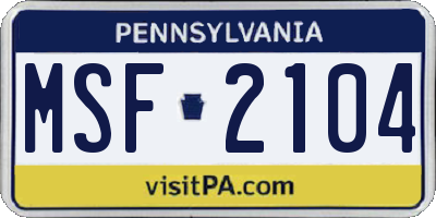 PA license plate MSF2104