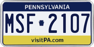 PA license plate MSF2107