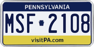 PA license plate MSF2108