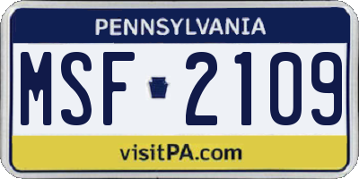PA license plate MSF2109