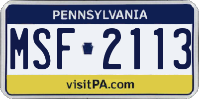 PA license plate MSF2113