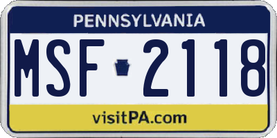PA license plate MSF2118