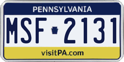 PA license plate MSF2131