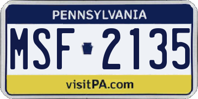 PA license plate MSF2135