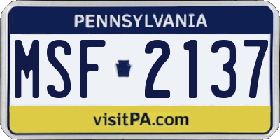 PA license plate MSF2137