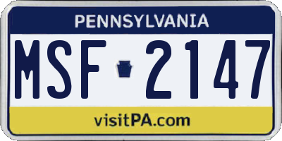 PA license plate MSF2147