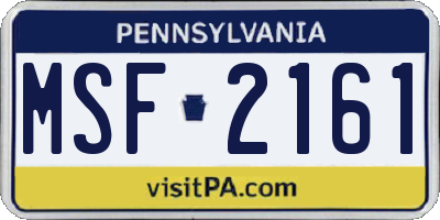 PA license plate MSF2161