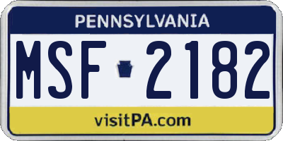 PA license plate MSF2182