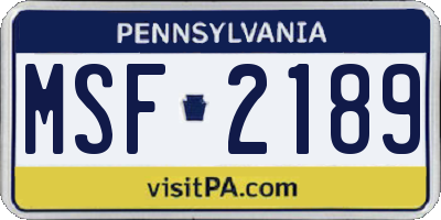 PA license plate MSF2189